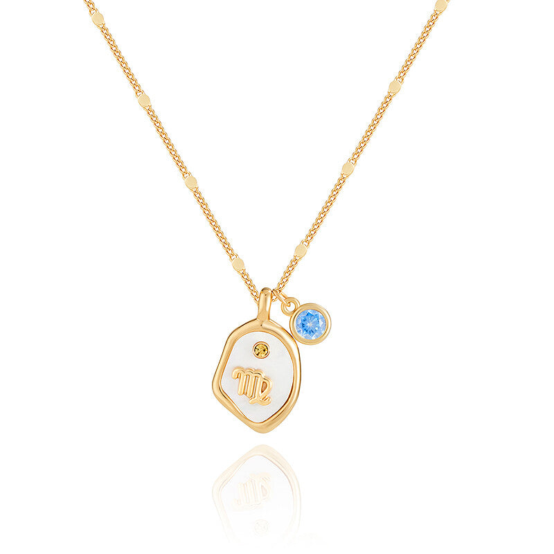 Twelve Constellation Birthstone Necklace,Virgo - Blue Zircon,Lumivault.