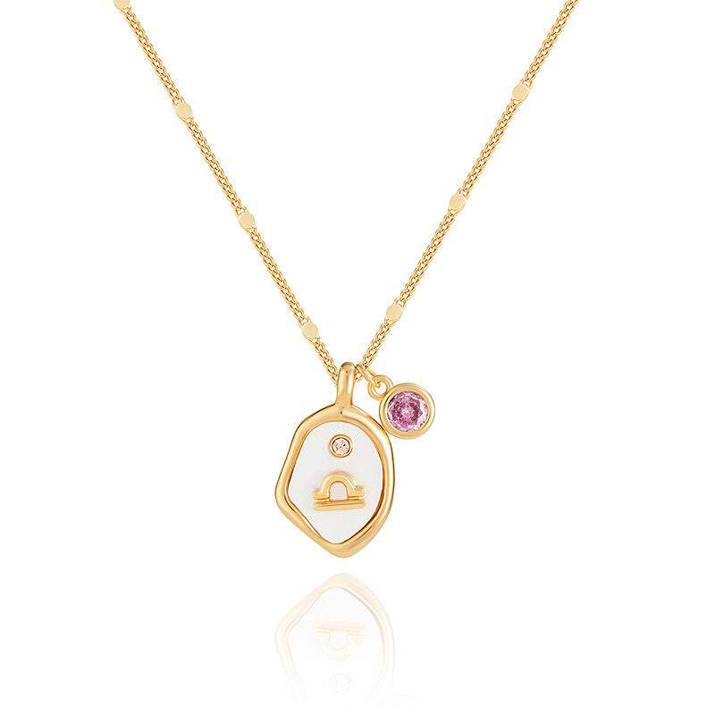 Twelve Constellation Birthstone Necklace,Libra - Pink Zircon,Lumivault.