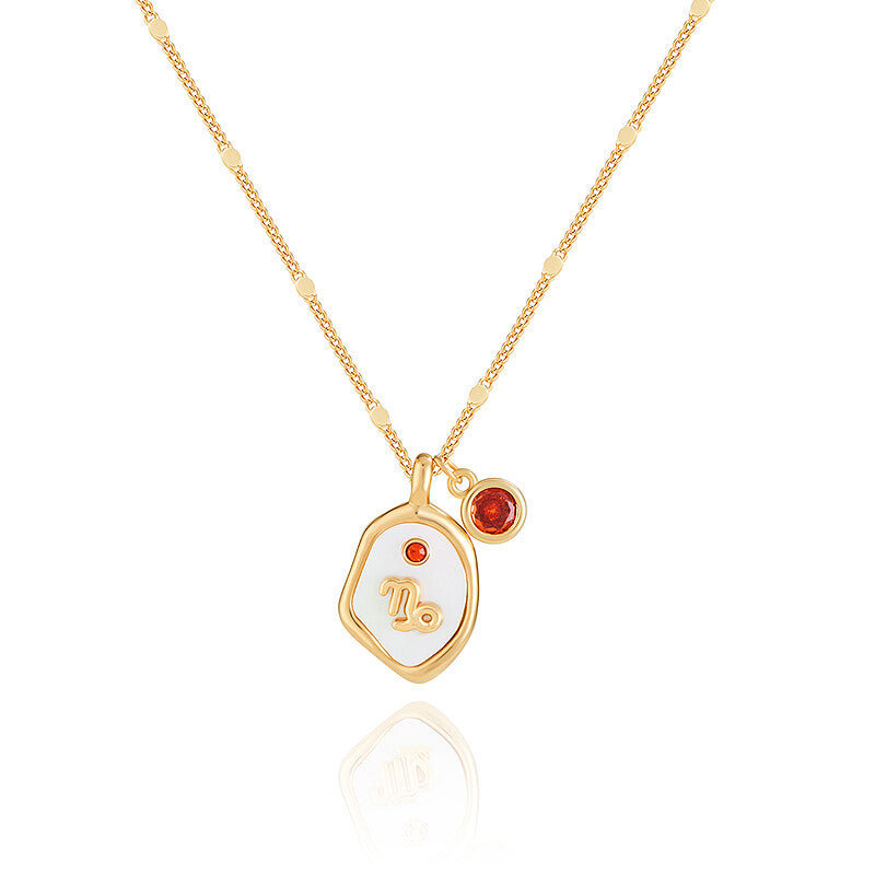 Twelve Constellation Birthstone Necklace,Capricorn - Garnet Zircon,Lumivault.
