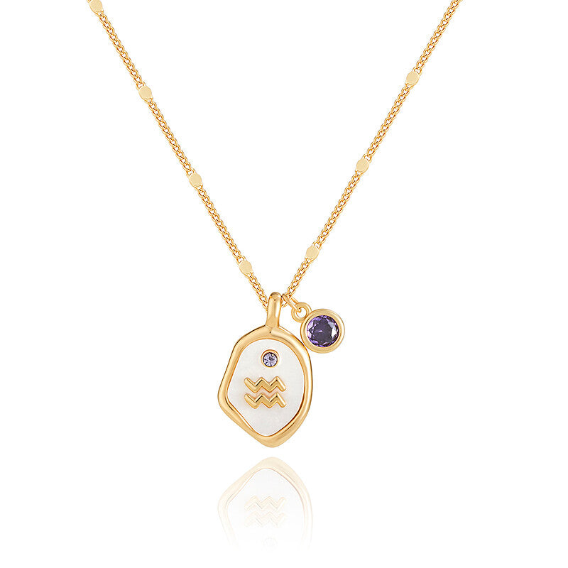 Twelve Constellation Birthstone Necklace,Aquarius - Purple Zircon,Lumivault.