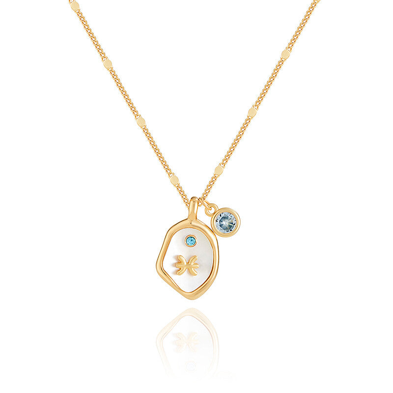 Twelve Constellation Birthstone Necklace,Pisces - Aquamarine Zircon,Lumivault.