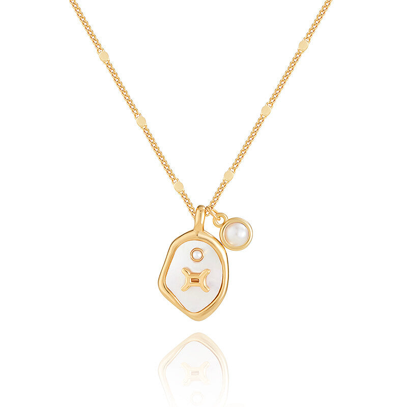 Twelve Constellation Birthstone Necklace,Gemini - Pearl,Lumivault.