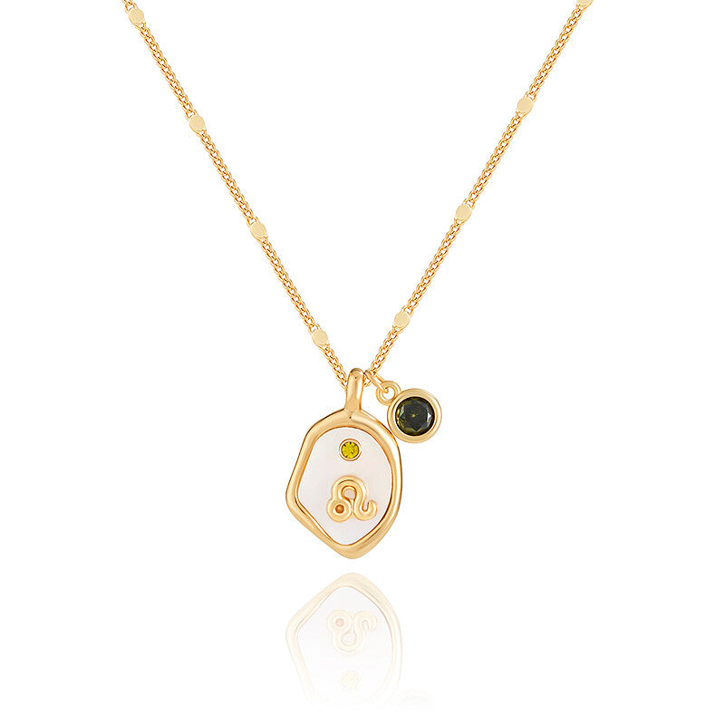Twelve Constellation Birthstone Necklace,Leo - Olive Green Zircon,Lumivault.