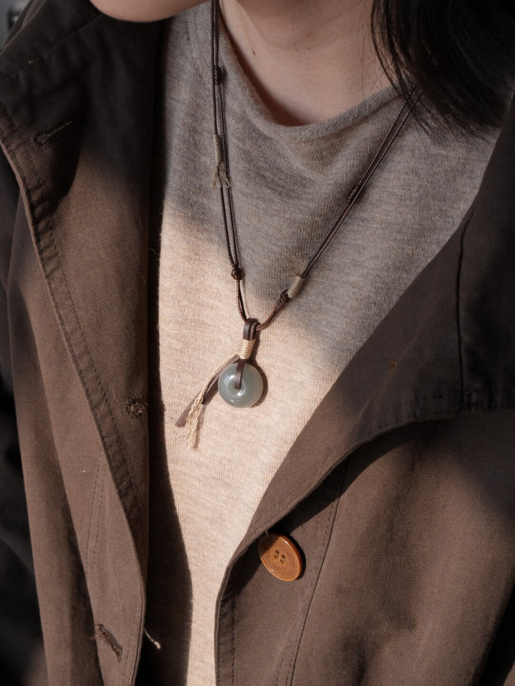 Twilight Snow Jade Braided Rope Necklace,Lumivault.
