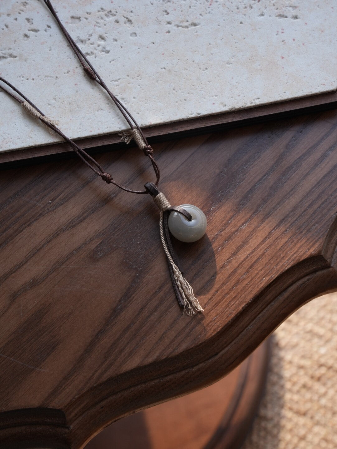 Twilight Snow Jade Braided Rope Necklace,Lumivault.