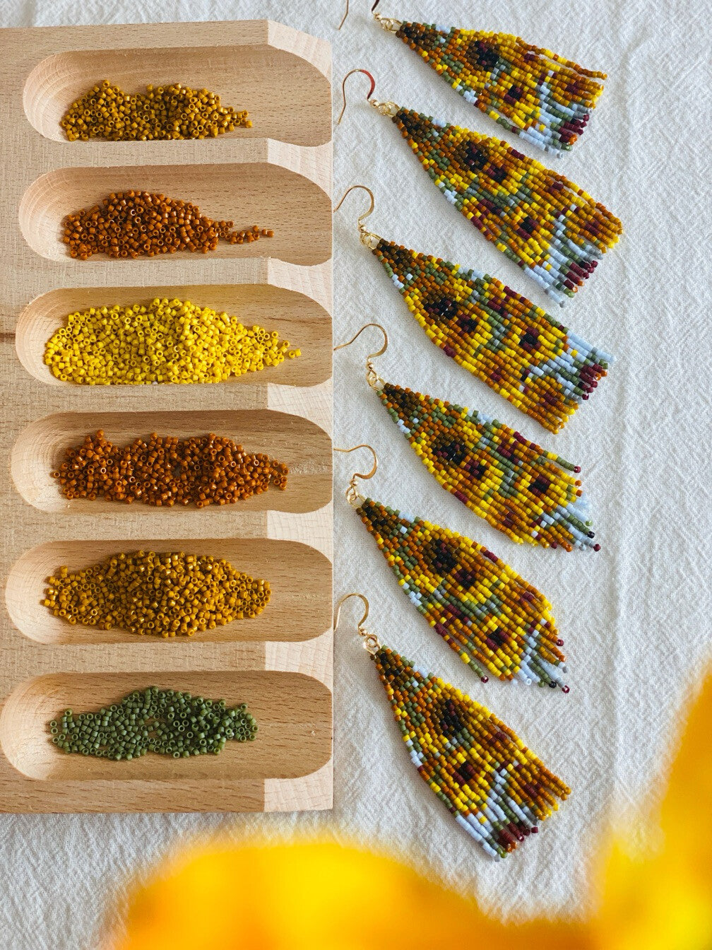Van Gogh's Sunflowers MIYUKI Beaded Earrings,Lumivault.