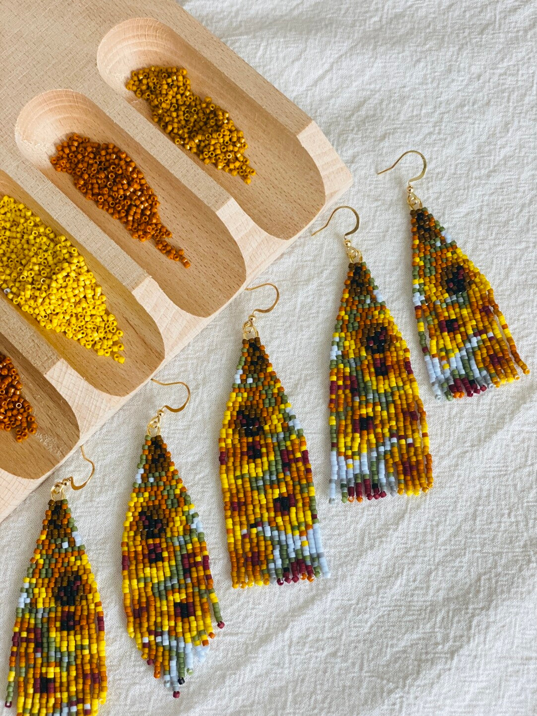Van Gogh's Sunflowers MIYUKI Beaded Earrings,Lumivault.