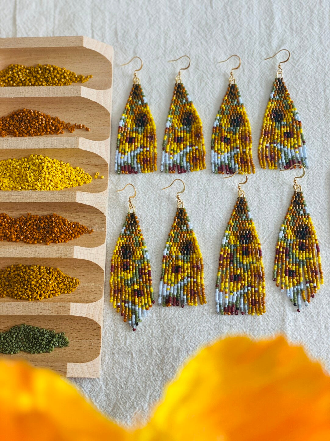 Van Gogh's Sunflowers MIYUKI Beaded Earrings,Lumivault.