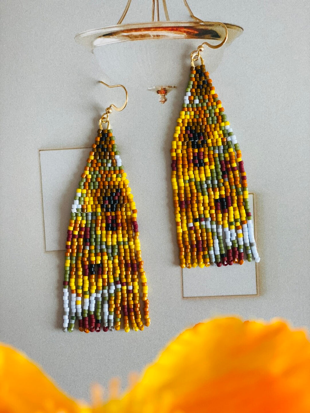 Van Gogh's Sunflowers MIYUKI Beaded Earrings,Lumivault.