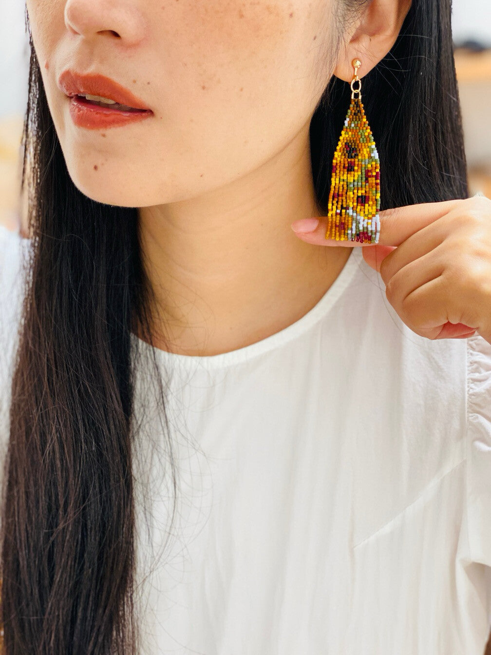 Van Gogh's Sunflowers MIYUKI Beaded Earrings,Lumivault.