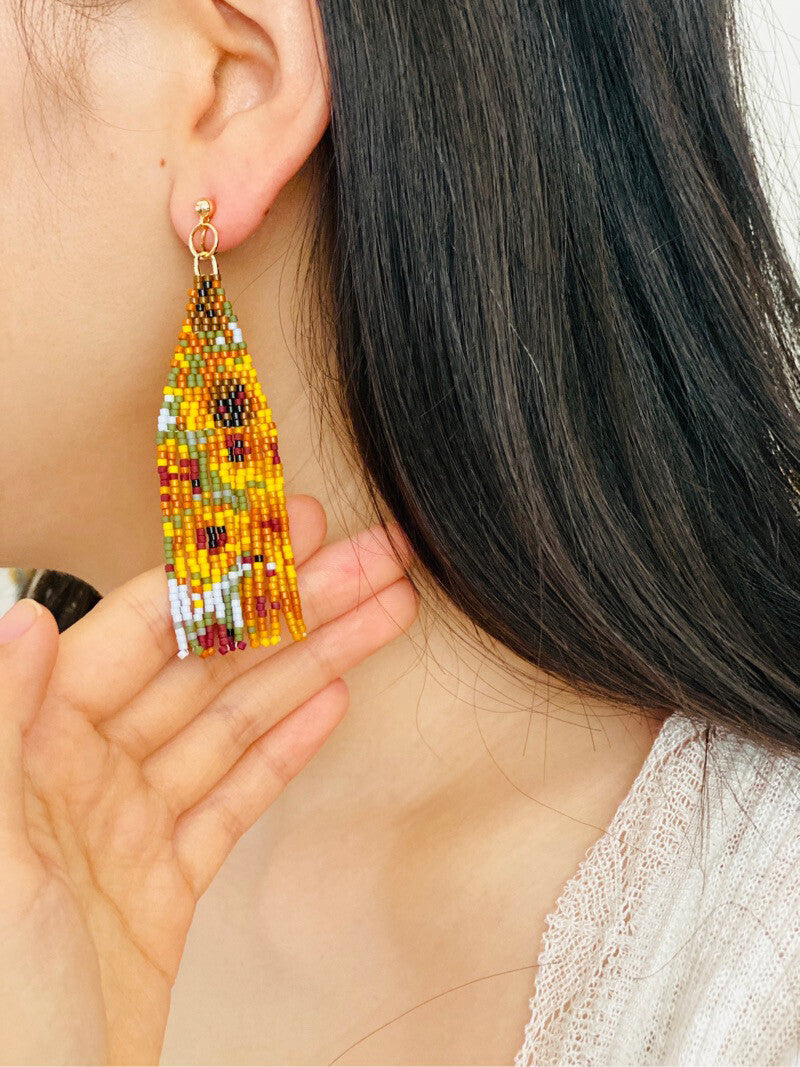 Van Gogh's Sunflowers MIYUKI Beaded Earrings,Lumivault.