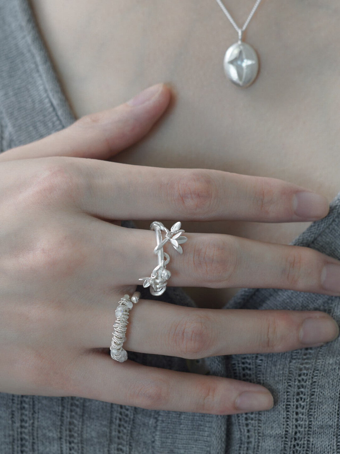 Vine Flower Silver Ring,Lumivault.