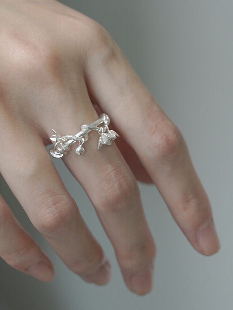 Vine Flower Silver Ring,Lumivault.