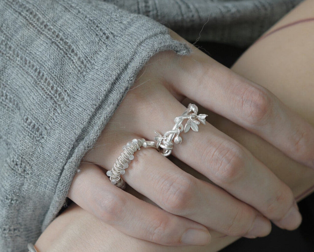 Vine Flower Silver Ring,Lumivault.
