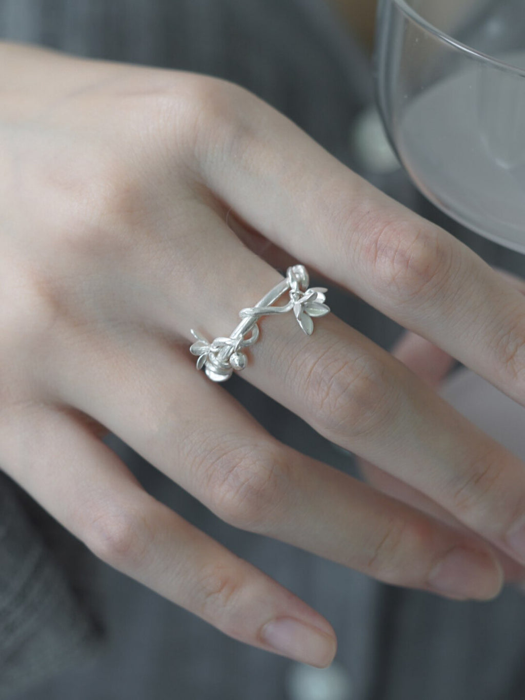 Vine Flower Silver Ring,Lumivault.