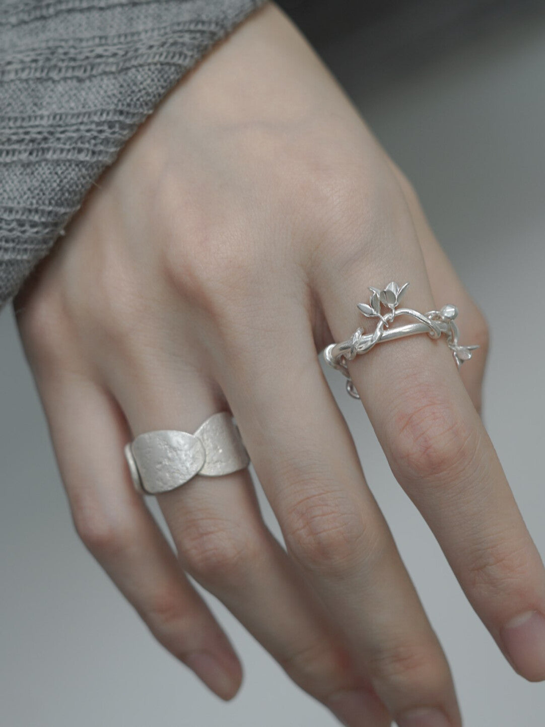 Vine Flower Silver Ring,Lumivault.