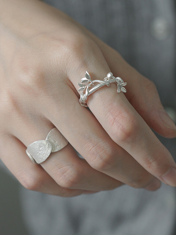 Vine Flower Silver Ring,Lumivault.