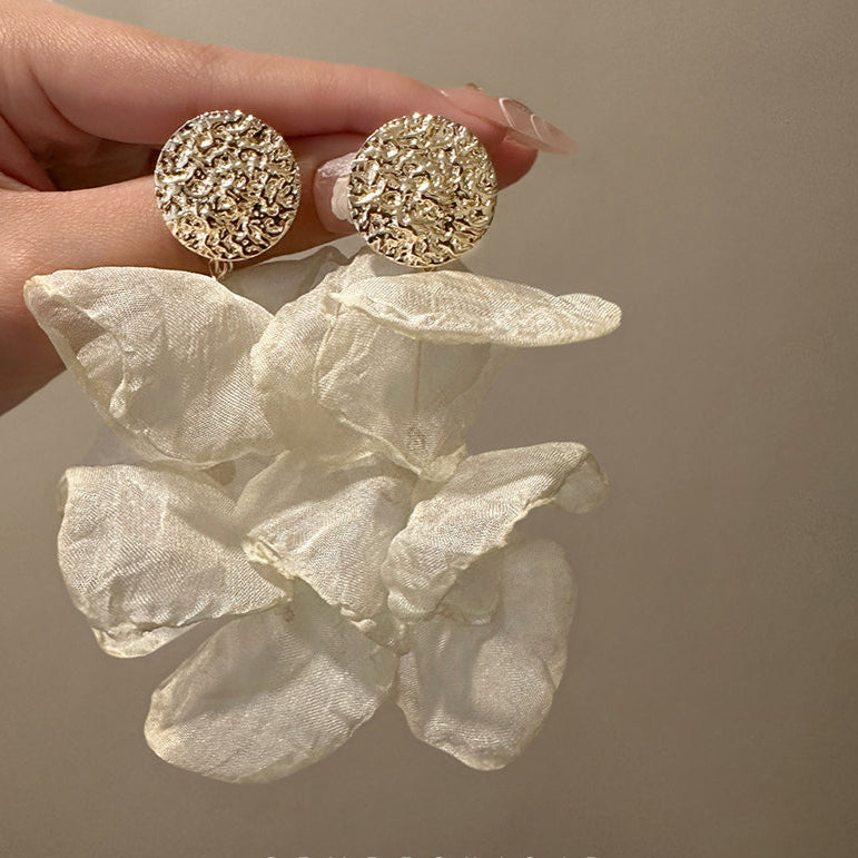 Vintage Beige Chiffon Earrings,Lumivault.