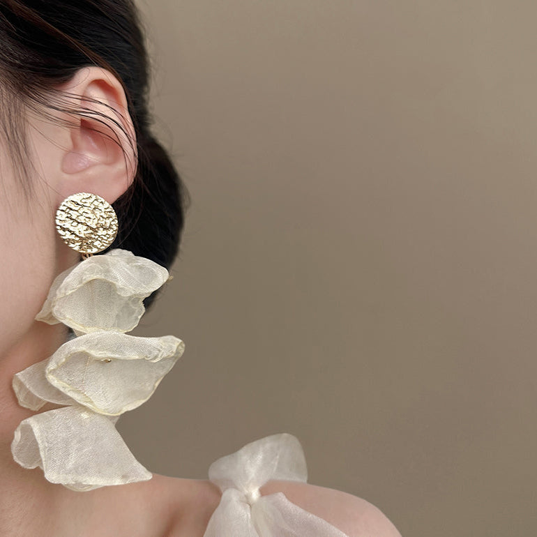 Vintage Beige Chiffon Earrings,Lumivault.