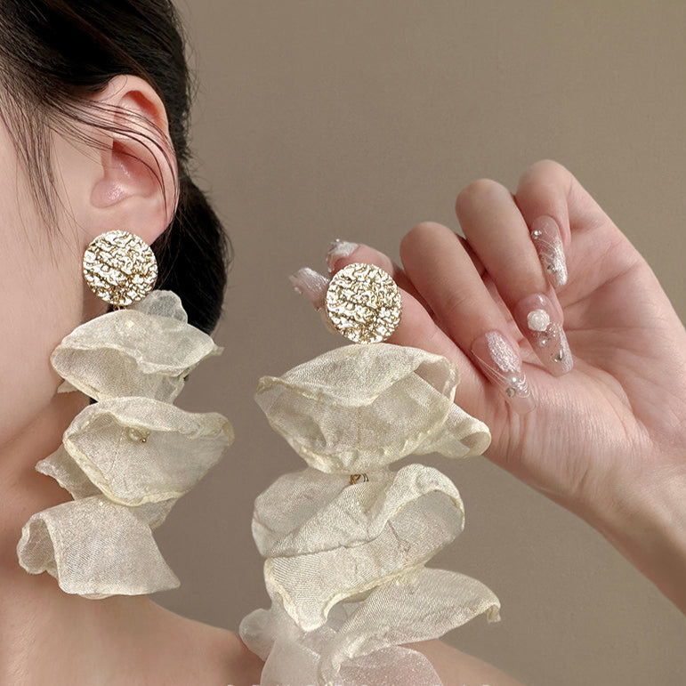 Vintage Beige Chiffon Earrings,Lumivault.
