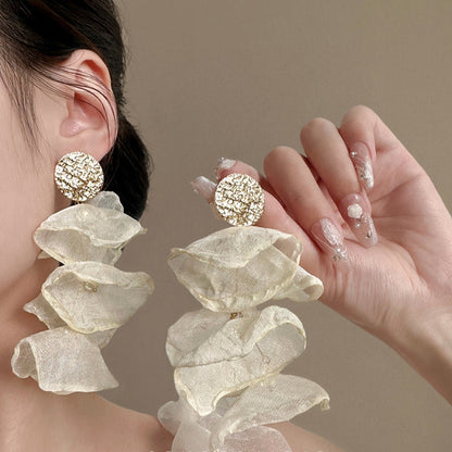 Vintage Beige Chiffon Earrings