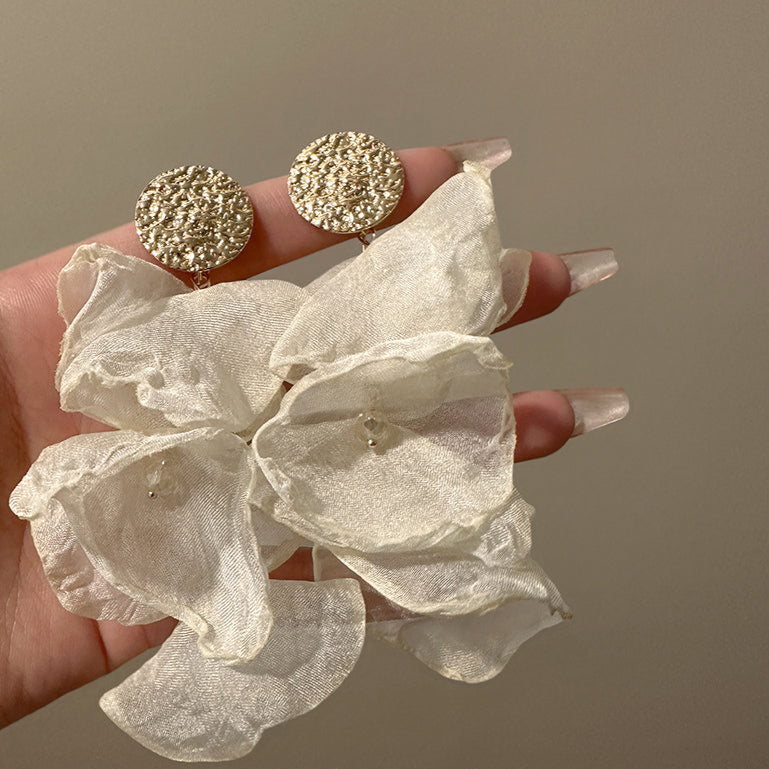 Vintage Beige Chiffon Earrings,Lumivault.