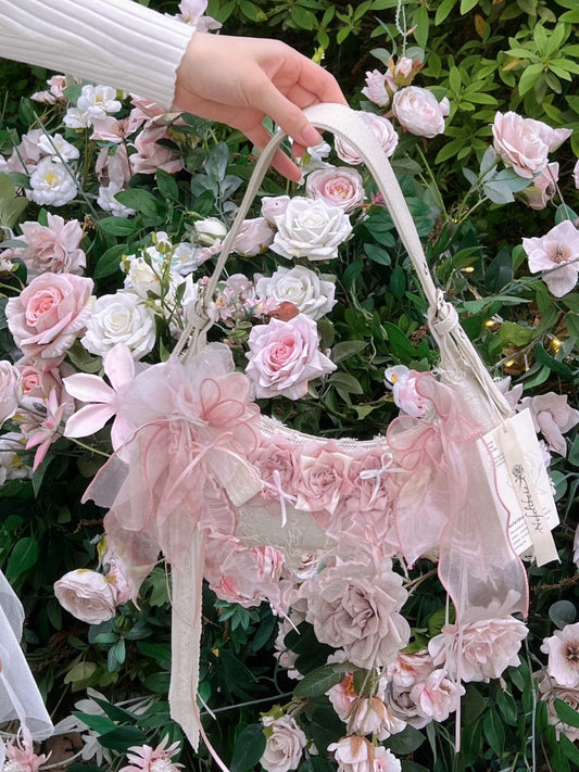 Vintage Lace Rose Baguette Bag