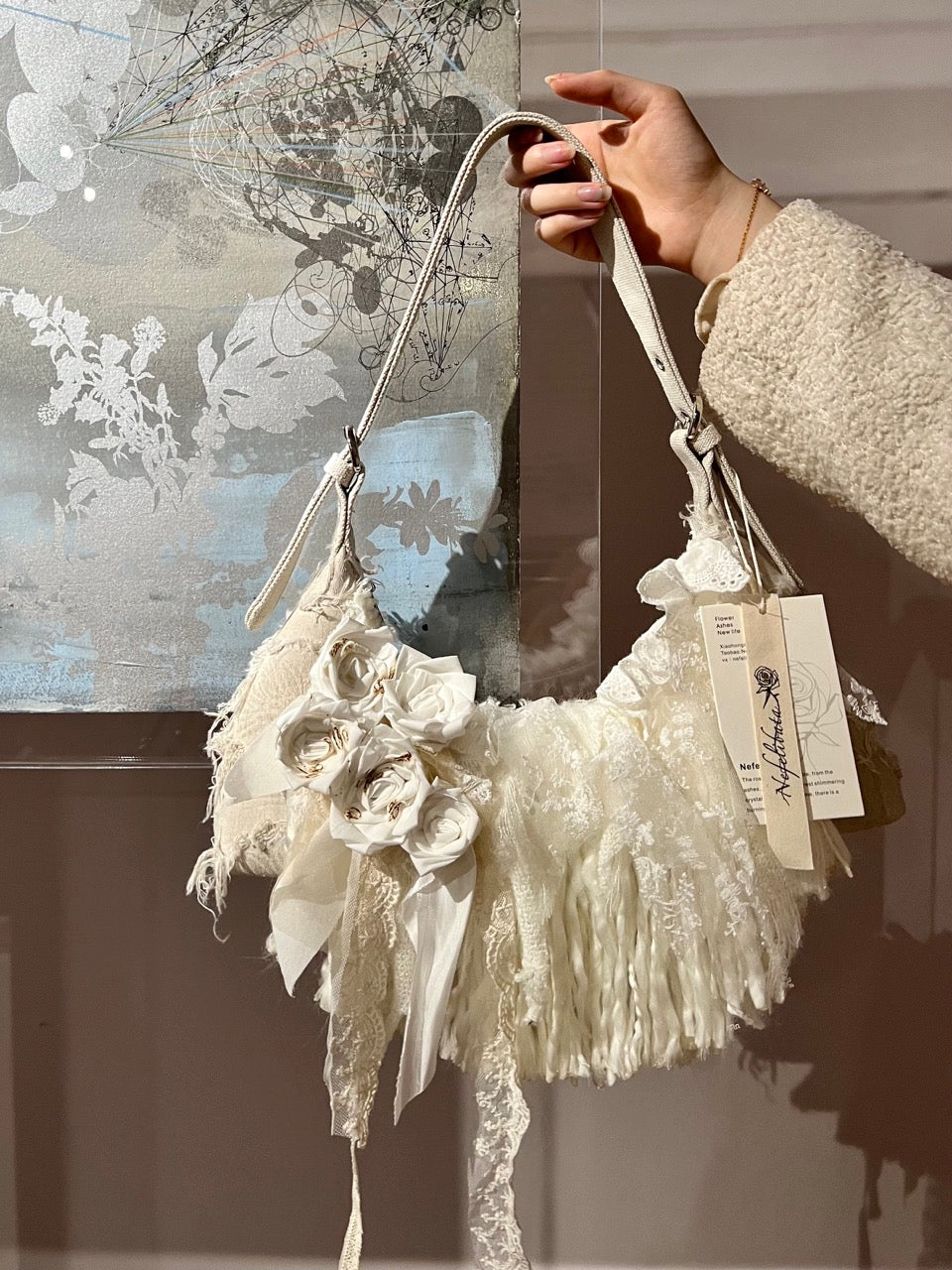 Vintage Lace Rose Baguette Bag - Lumivault