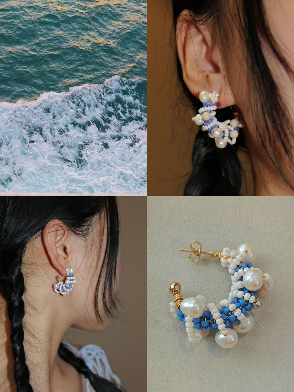Waves Pearl Beaded Hoop Earrings,Lumivault.
