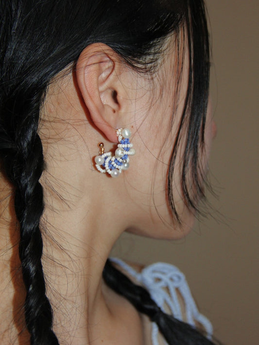 Waves Pearl Beaded Hoop Earrings