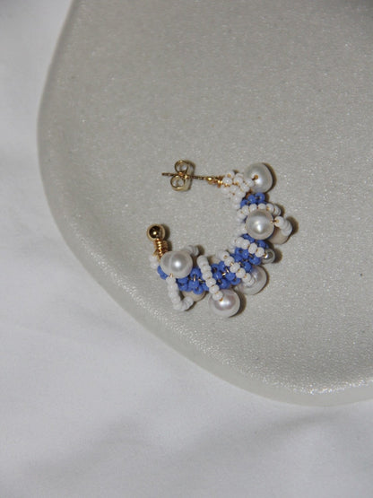 Waves Pearl Beaded Hoop Earrings