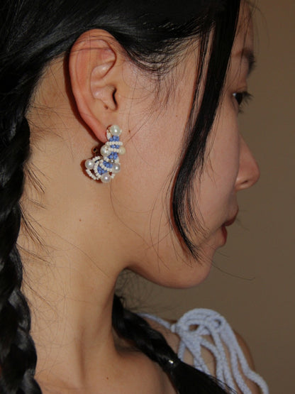 Waves Pearl Beaded Hoop Earrings