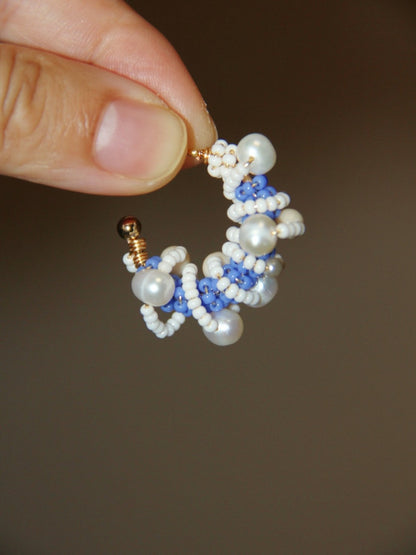 Waves Pearl Beaded Hoop Earrings