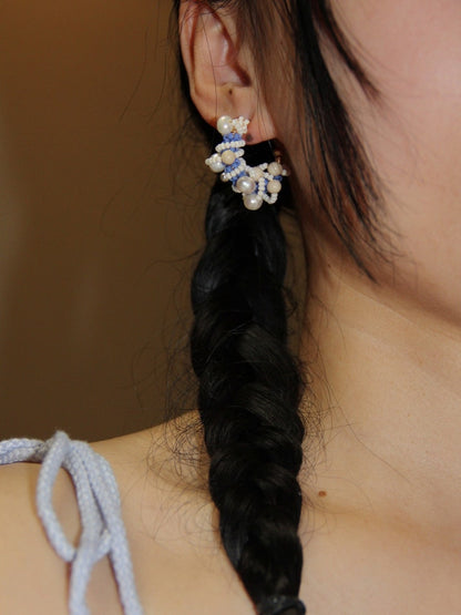 Waves Pearl Beaded Hoop Earrings