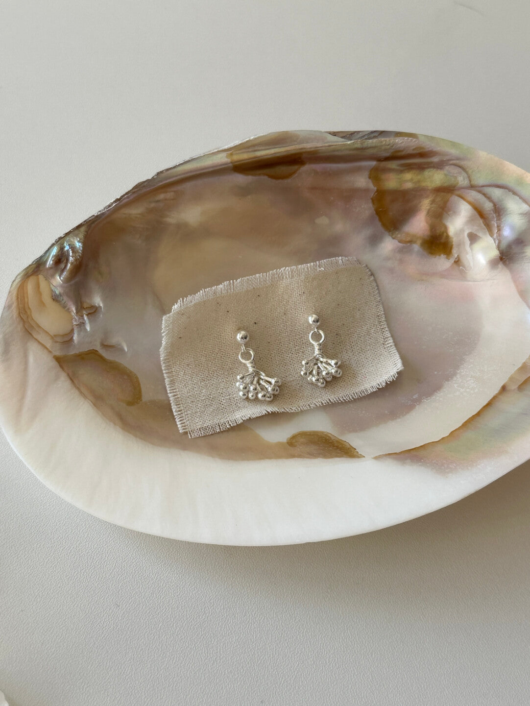 White Mist Flower Silver Earrings,Lumivault.