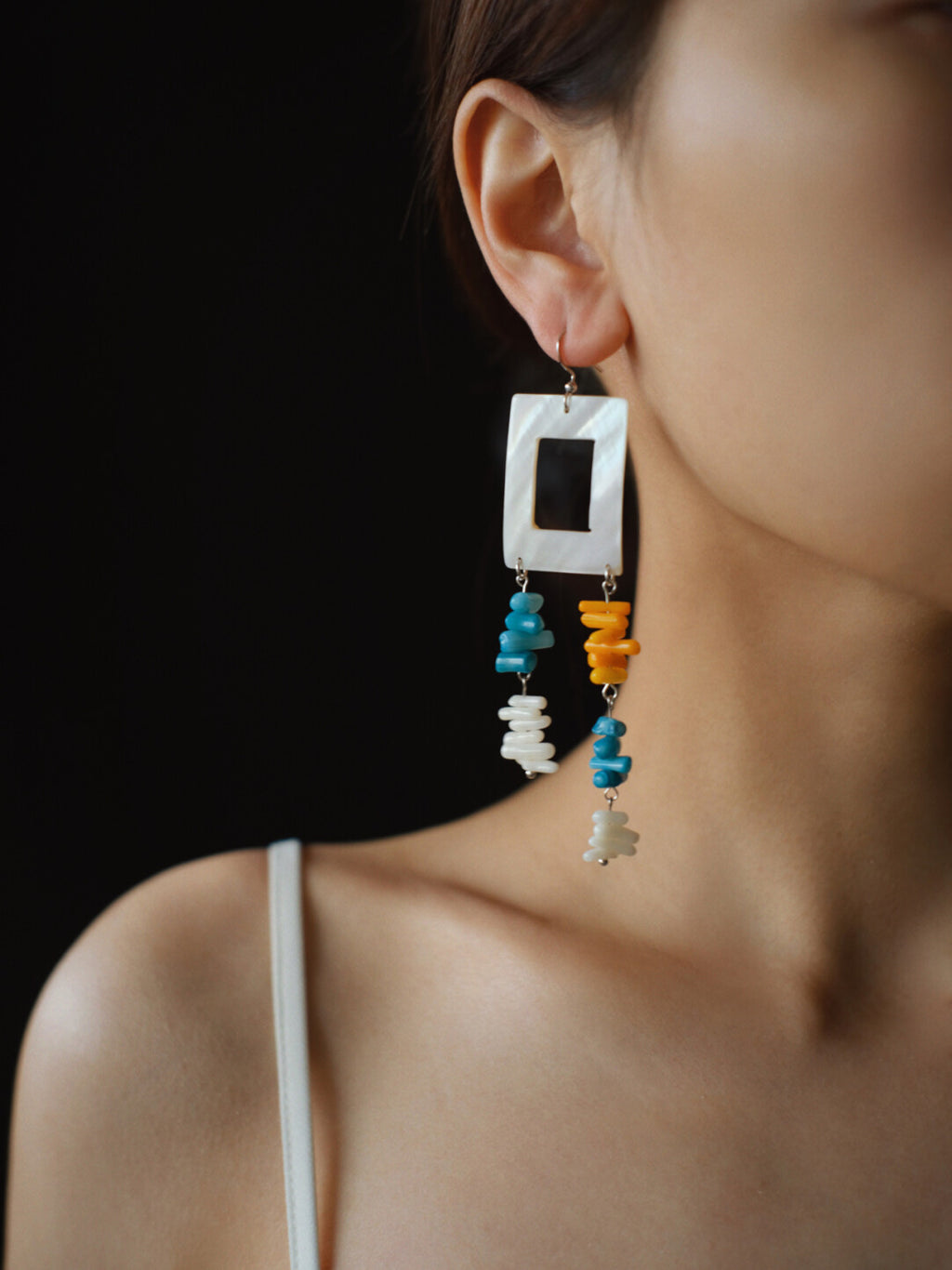 White Shell Tassel Asymmetrical Earrings,Lumivault.