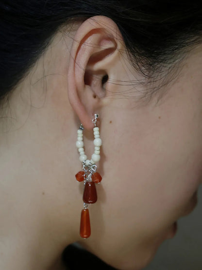 Chinoiserie Red Water Drop Fringed Earrings
