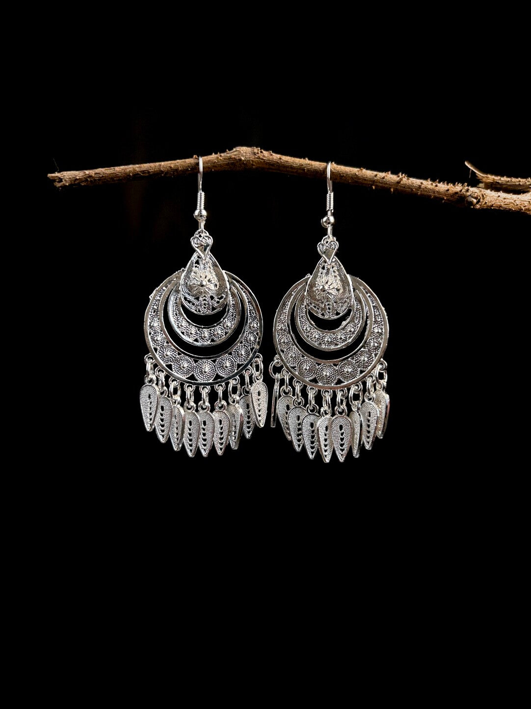 Triple Hoop Leaf Earrings