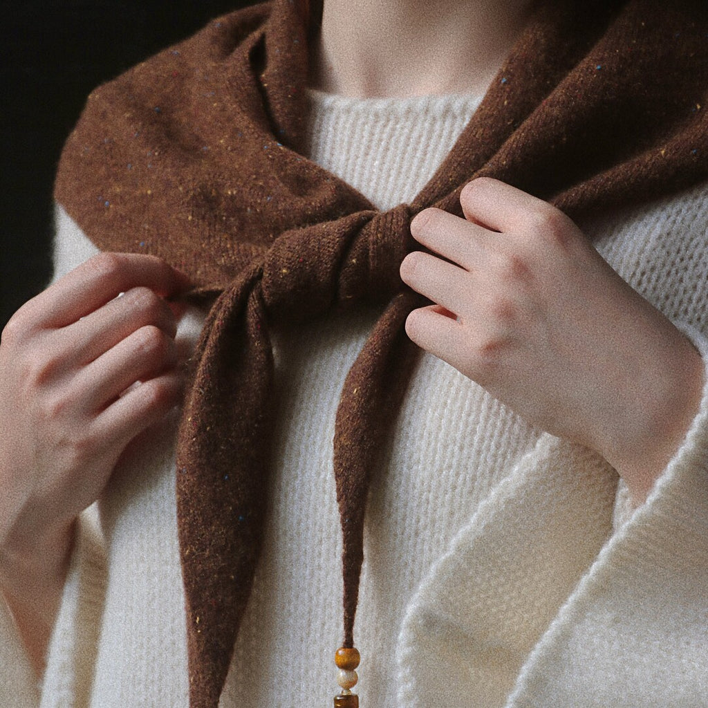 Woven Warmth Hand‑Knitted Wool Triangle Scarf,Lumivault.