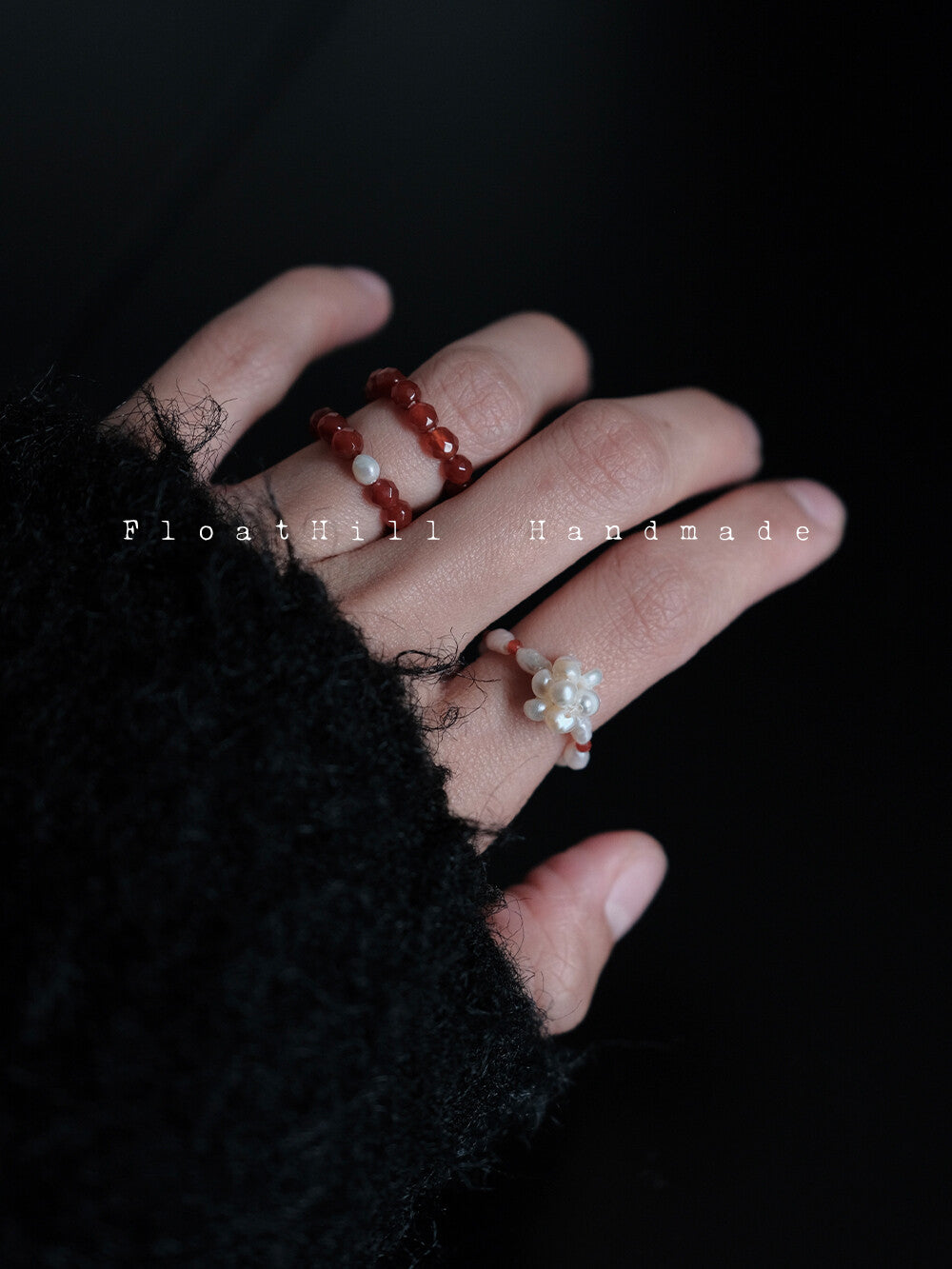 Red Beaded Elastic Ring,Lumivault.