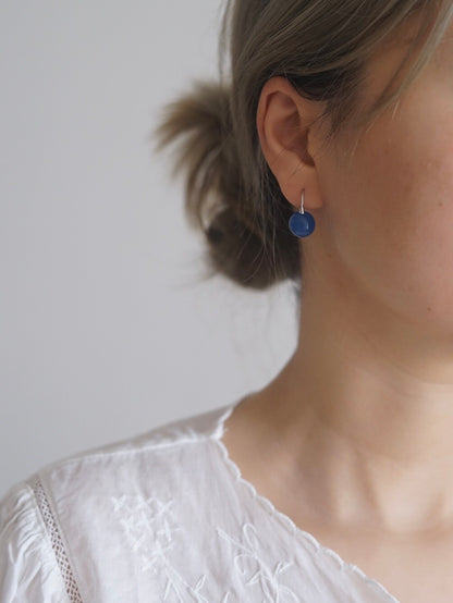 Natural Blue Agate Silver Earrings