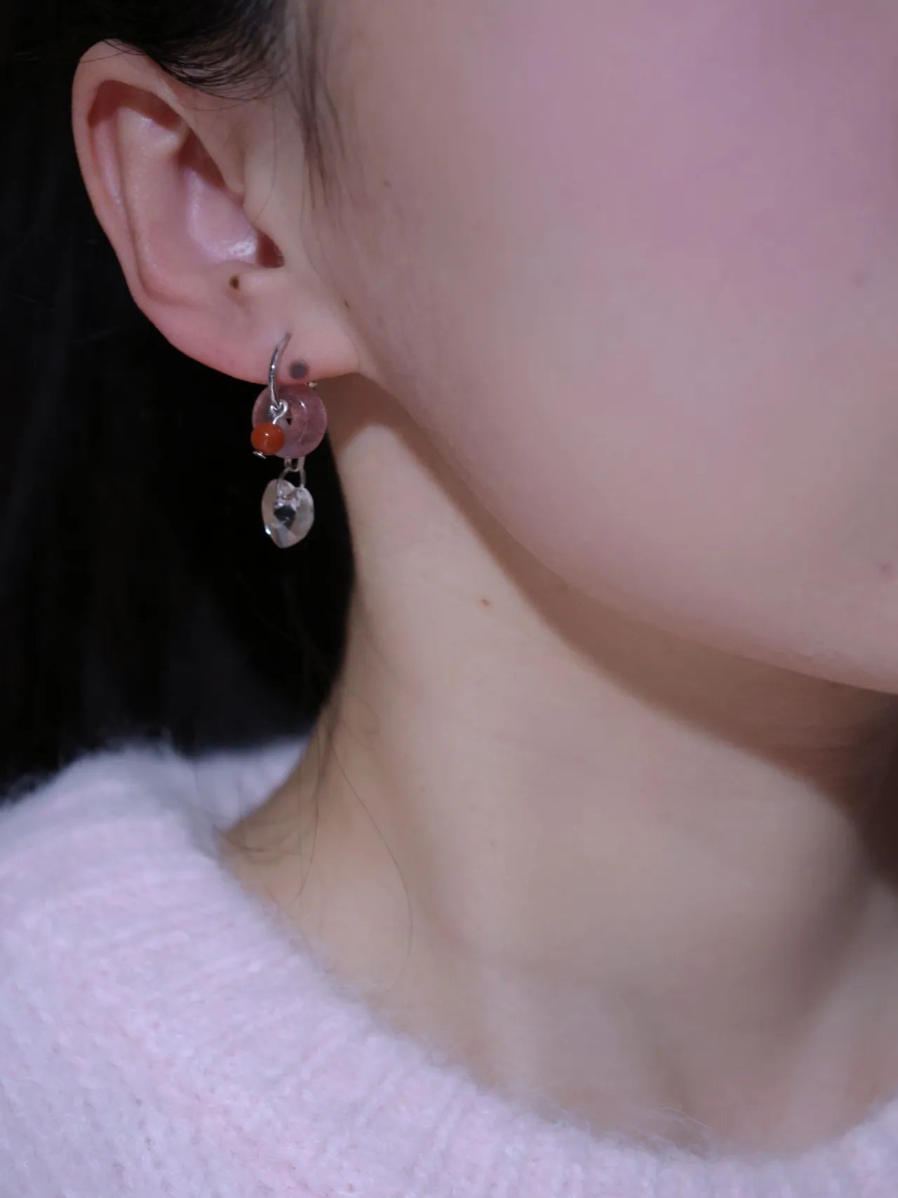 Handmade Pink Heart Shaped Tassel Earrings,Lumivault.
