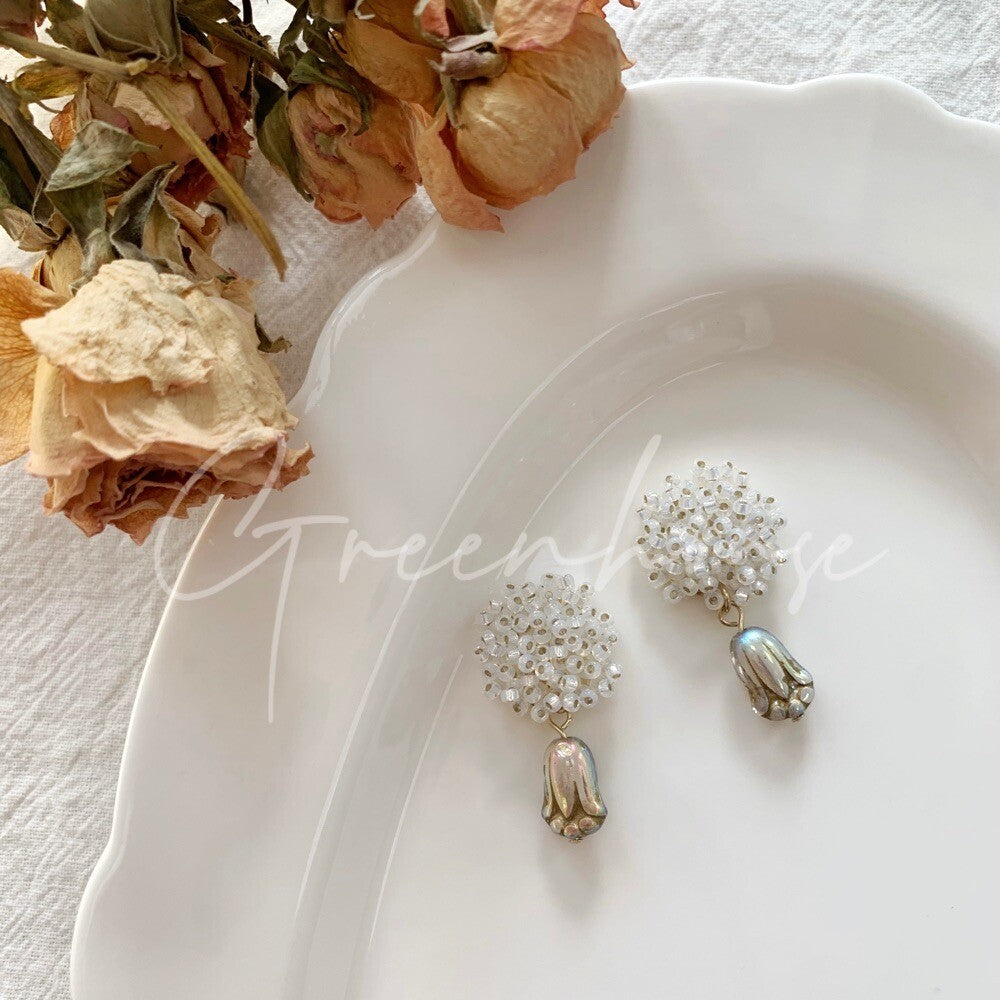 Silver Tulip Beaded Earrings,Lumivault.