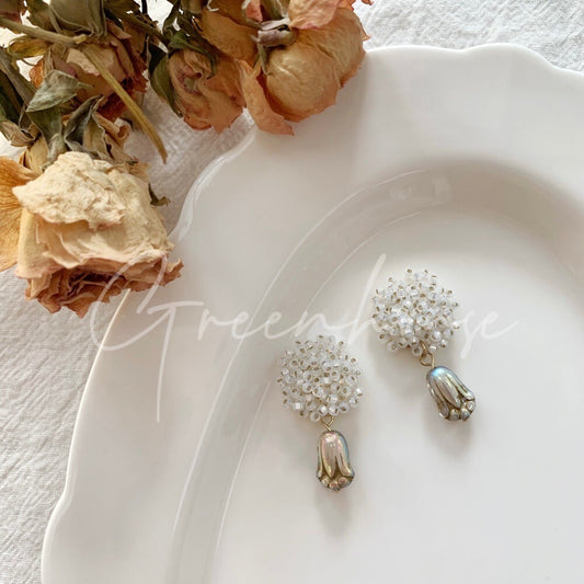 Silver Tulip Beaded Earrings