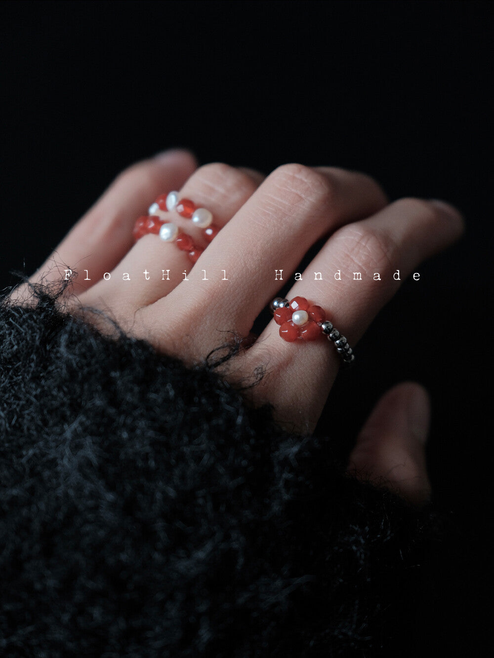 Red Beaded Elastic Ring,Lumivault.