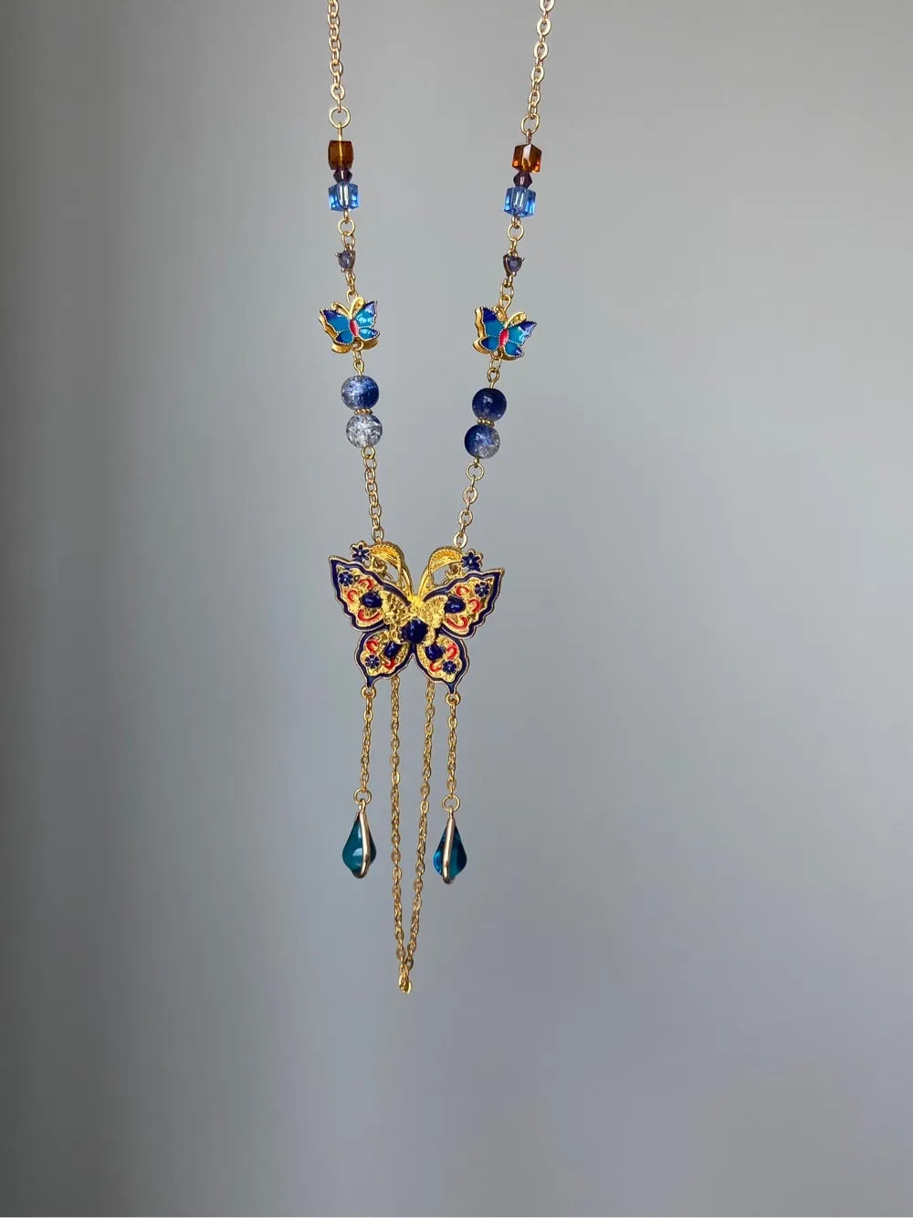 Vintage Copper Plated 18K Gold Butterfly Necklace,Lumivault.