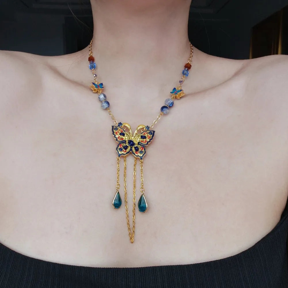 Vintage Copper Plated 18K Gold Butterfly Necklace,Lumivault.