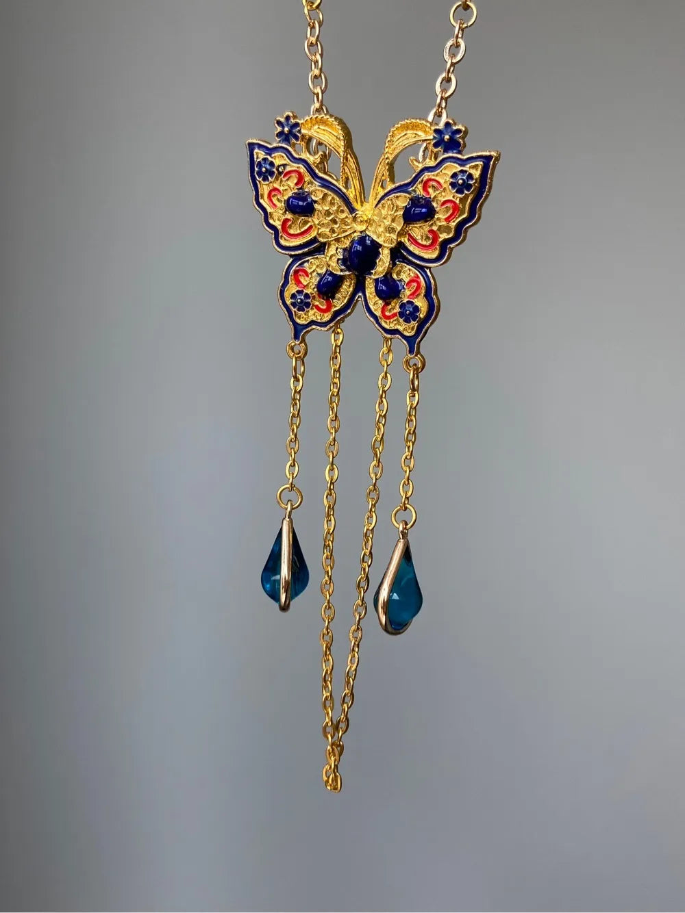 Vintage Copper Plated 18K Gold Butterfly Necklace,#2,Lumivault.