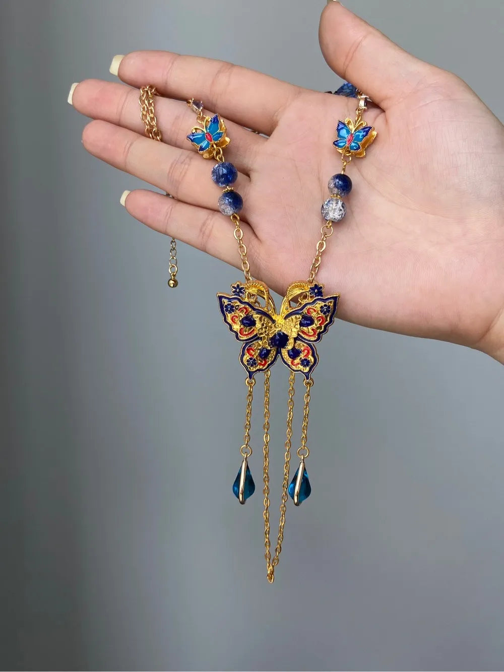 Vintage Copper Plated 18K Gold Butterfly Necklace,Lumivault.