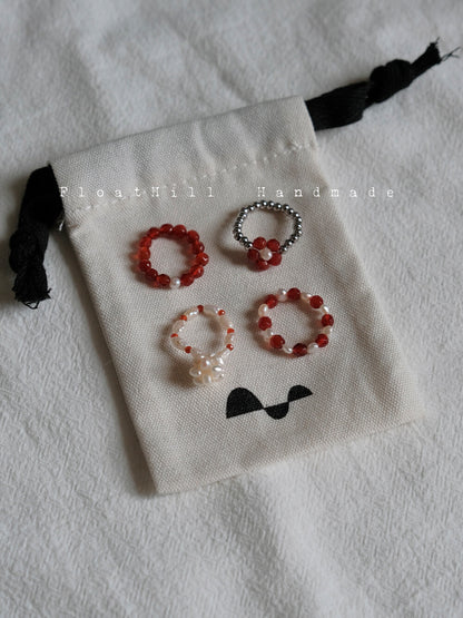 Red Beaded Elastic Ring